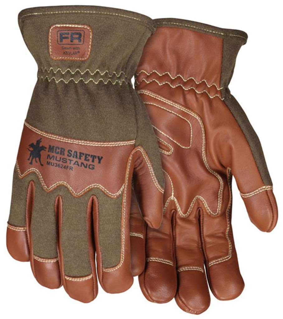 MCR SAFETY MU3624FR Mustang Utility Driver Glove, Goatskin Double Palm, Nomex Back, Kevlar Sewn