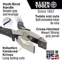 Klein Tools D2000-9ST Pliers, Made in USA, Side Cutters are Heavy-Duty 9-Inch Ironworker Pliers for Rebar, ACSR, Screws