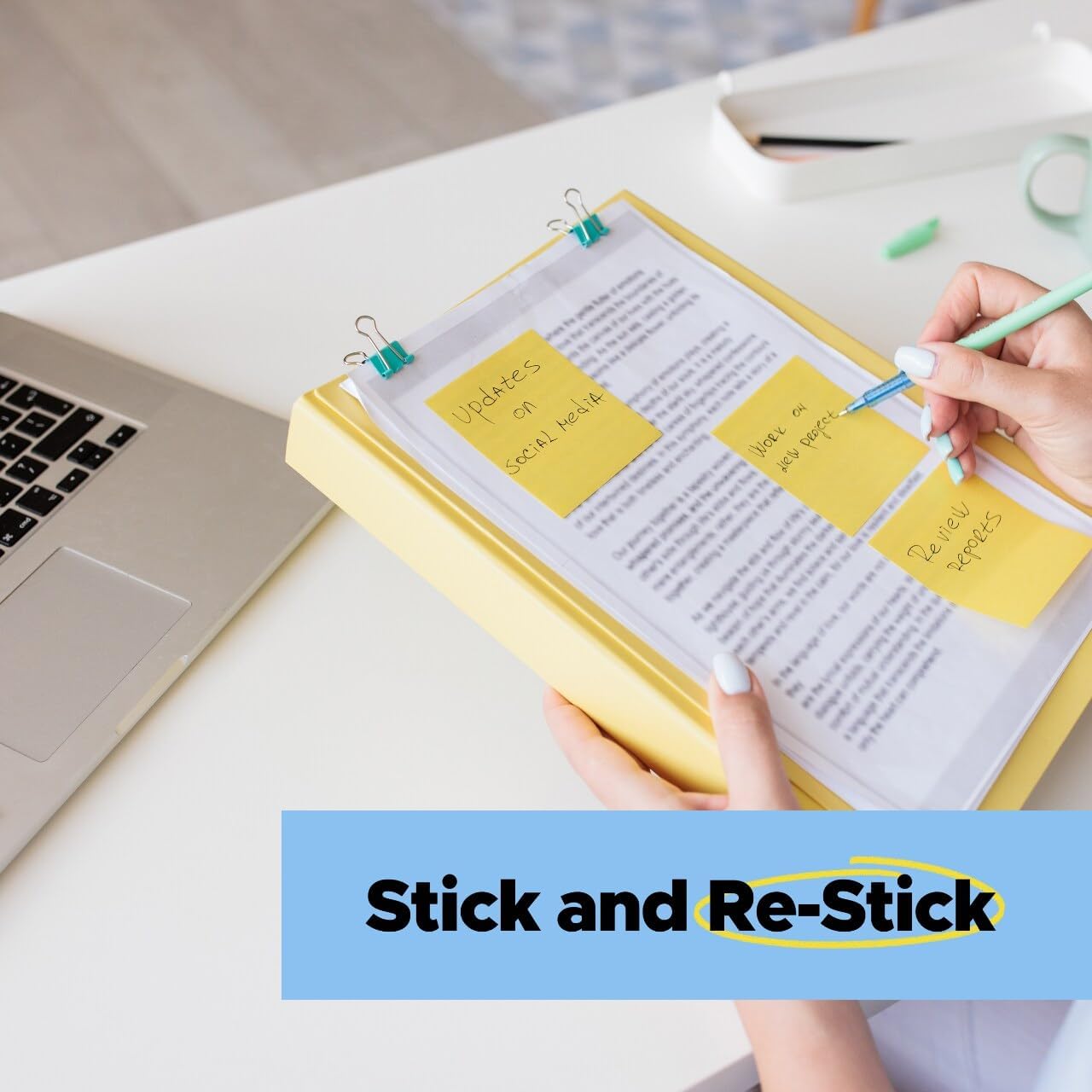 Post-it 100% Recycled Paper Super Sticky Notes, 3 in. x 3 in., 24 Pads/Pack, 70 Sheets/Pad