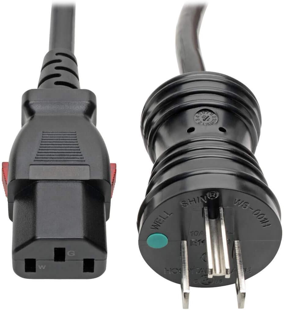 TRIPP LITE NEMA 5-15P to Locking C13 Power Cord, 18 AWG 10A/125V