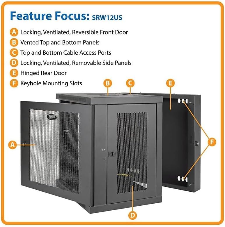 Tripp Lite - SRW12US 12U Wall Mount Rack Enclosure Server Cabinet, Hinged, 20.5" Deep, Switch-Depth (SRW12US) black