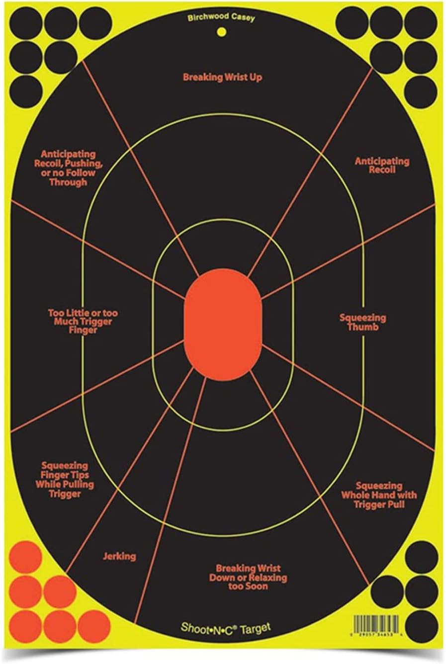 BIRCHWOOD CASEY Shoot-N-C 12" X 18" Combo 5 Reactive Targets - 3 Handgun Trainer & 2 Bad Guy Silhouette Targets