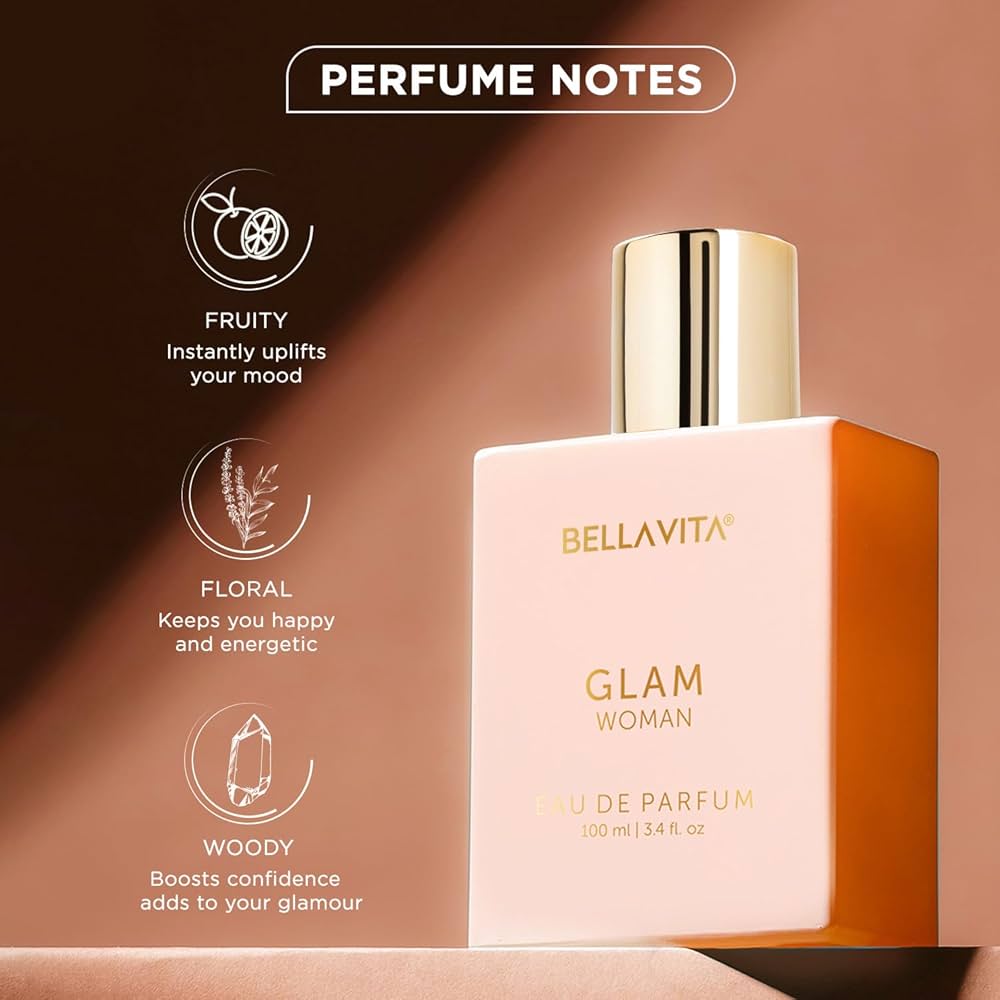 Bella Vita Luxury GLAM Woman Eau De Parfum With African Orange, Jasmine & Patchouli Premium, Long Lasting Floral & Woody Fragrance Liquid EDP For Women, 100ml