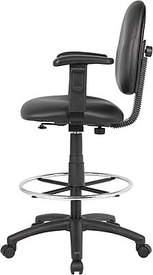 Boss Office Products B1691-CS Stand Up Caressoft Drafting Stool with Adjustable Arms in Black Black Vinyl Adjustable Arms