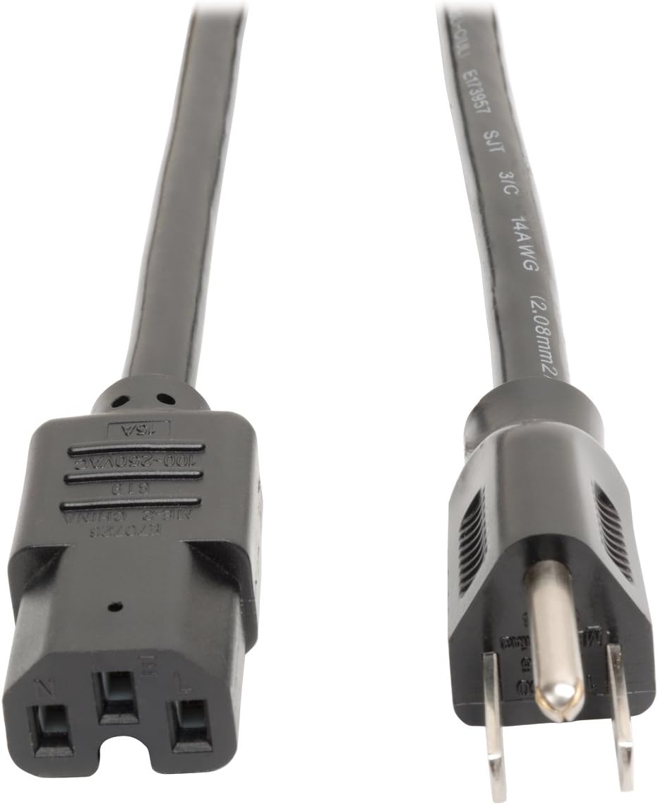 Tripp Lite Heavy Duty Power Cord, 15A, 14AWG (NEMA 5-15P to IEC-320-C15) 8-ft. (P019-008), Black