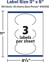 Avery Glossy White Oval Labels, Sure Feed Technology, 3" x 5", Print-to-The-Edge, Permanent Adhesive, Laser/Inkjet Printable