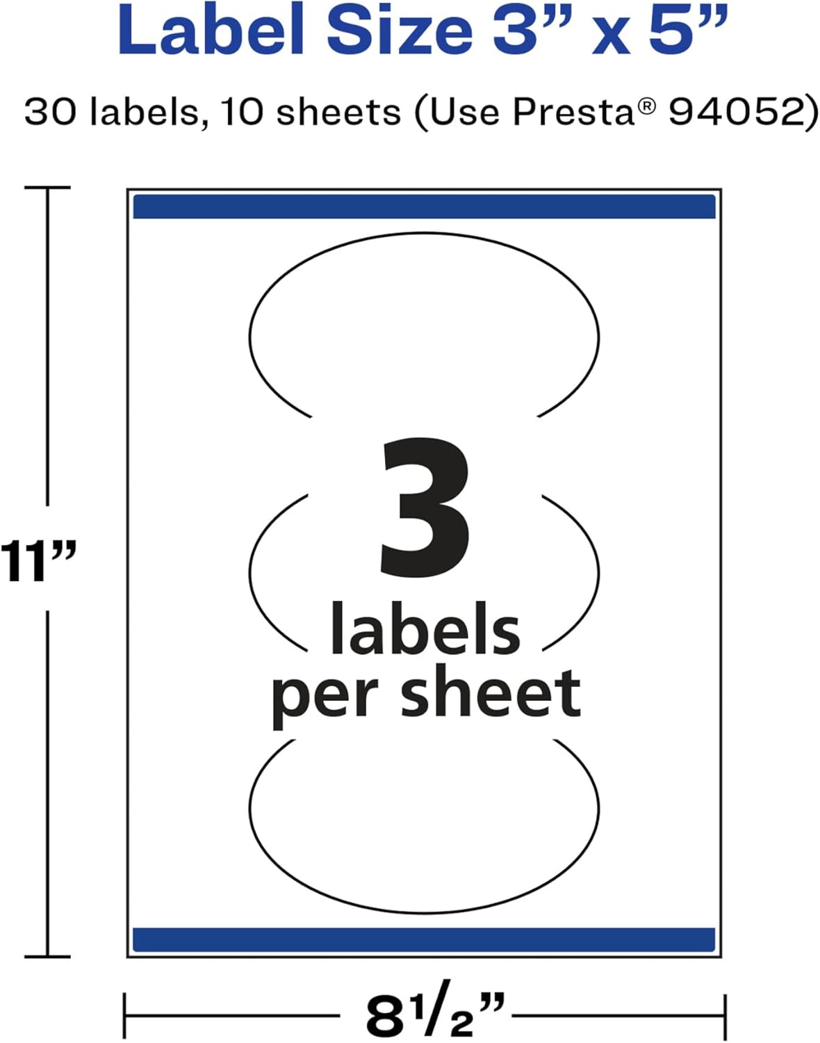 Avery Glossy White Oval Labels, Sure Feed Technology, 3" x 5", Print-to-The-Edge, Permanent Adhesive, Laser/Inkjet Printable
