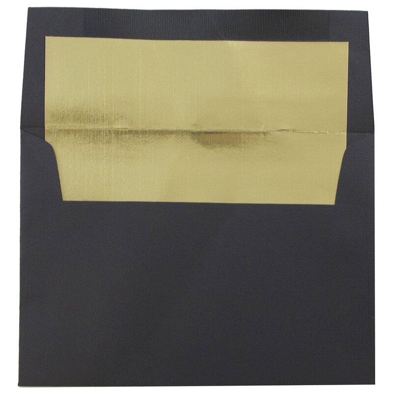 JAM PAPER Foil-Lined Booklet Invitation Envelopes - Black Linen - 25/Pack