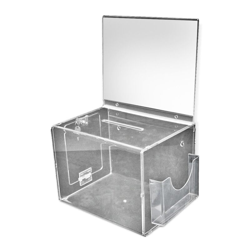 Azar Displays Extra-Large Pedestal Lottery Box With Pocket, 57-3/4in H x 16in W x 16in D, Clear