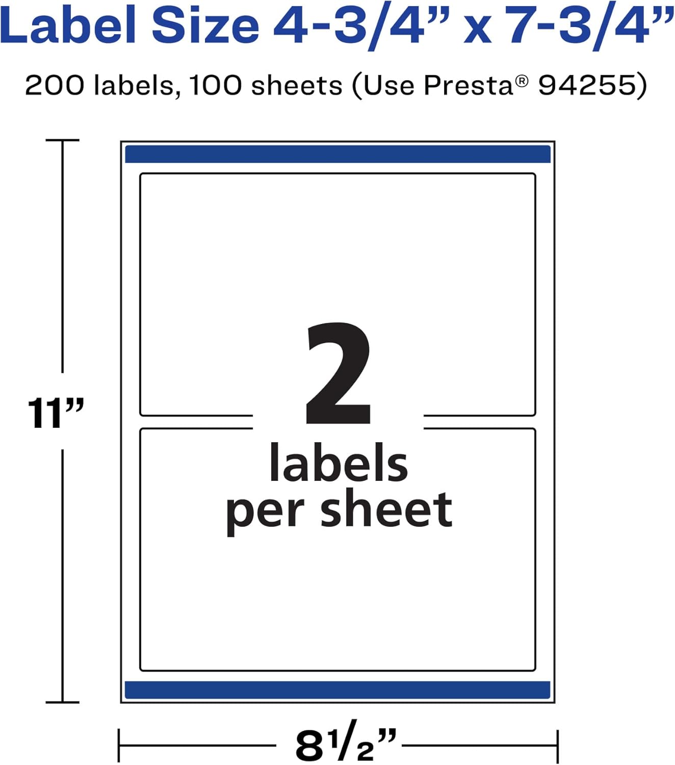 Avery Matte White Rectangle Labels, Sure Feed Technology, 4.75" x 7.75"