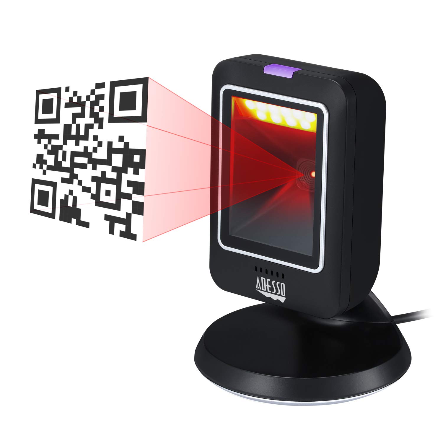 Adesso NuScan 2800U Omnidirectional 2D Desktop Barcode Scanner - Cable Connectivity - 12in Scan Distance - NUSCAN2800U