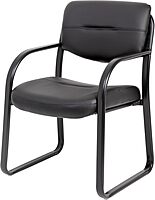 Boss Office Products Leather Sled Base Side Guest Chair, Black