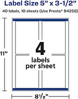 Avery Glossy Clear Rectangle Labels, Sure Feed Technology, 5" x 3.5", 40 Glossy Clear Labels, Laser/Inkjet Printable 40 labels
