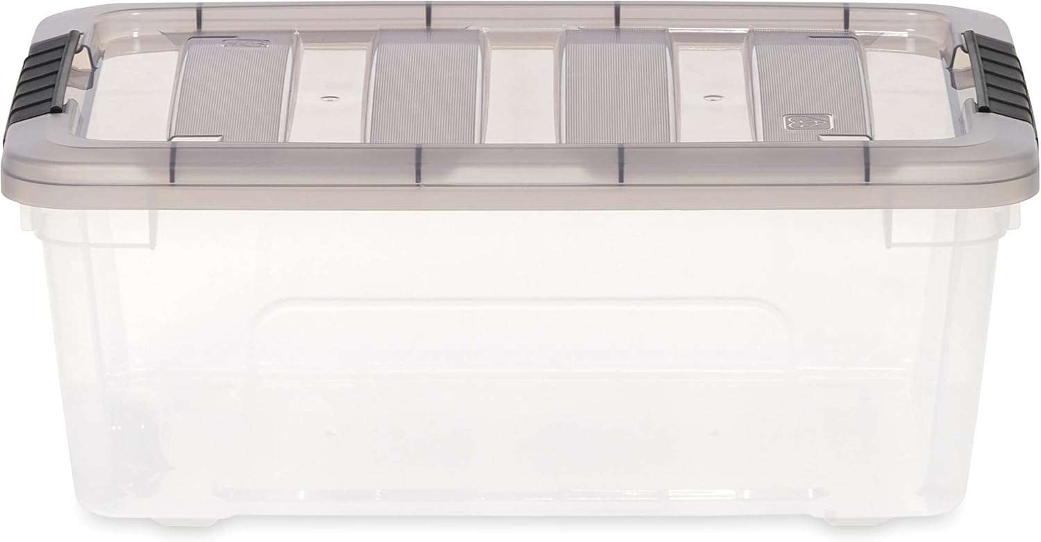IRIS USA 13 Quart Stack & Pull Clear Storage Box, Gray, 8 Pack