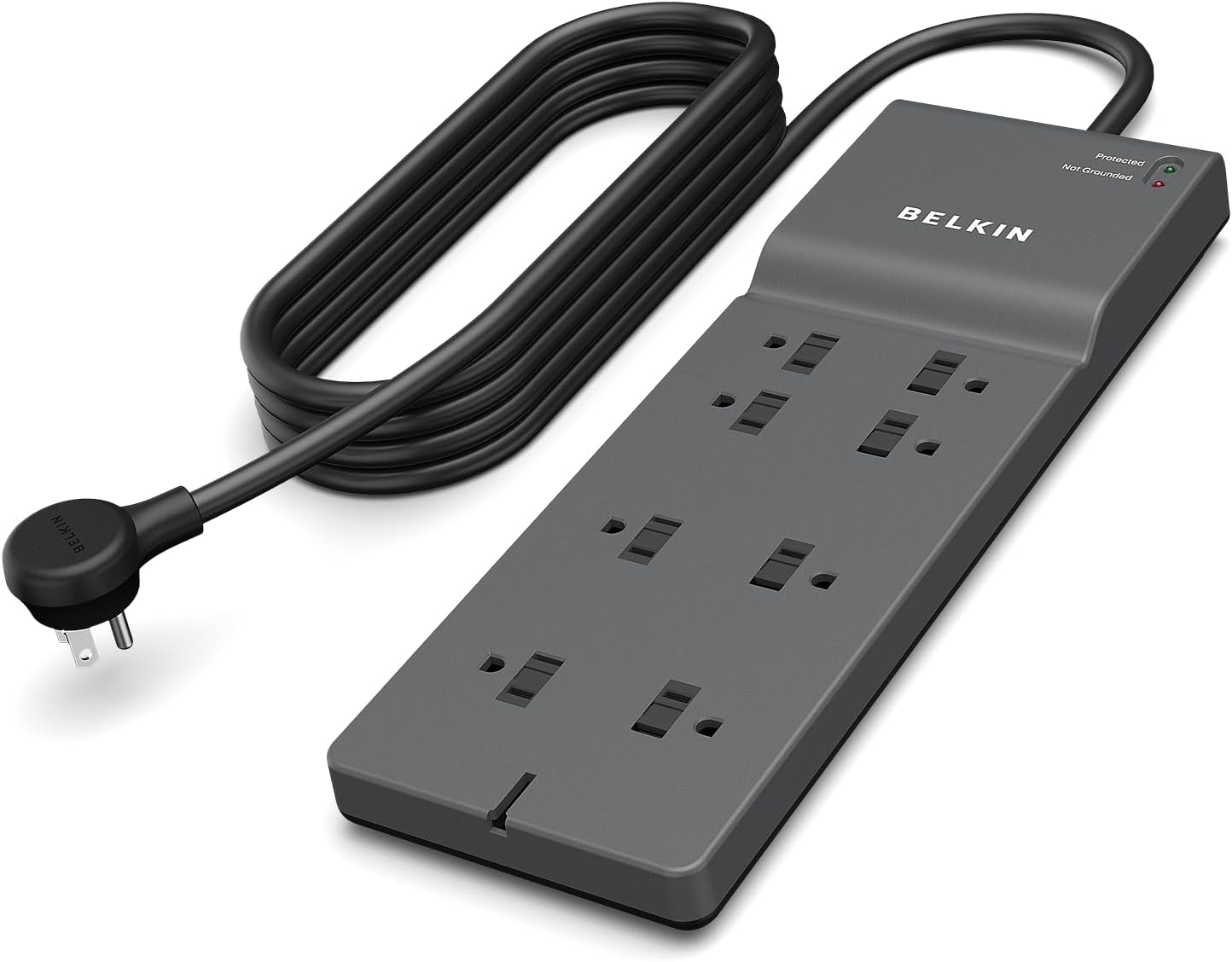 Belkin 8-Outlet Surge Protector w/ 8 AC Outlets & 8ft Long Flat Plug, UL-listed Heavy-Duty Extension Cord for Home, Office