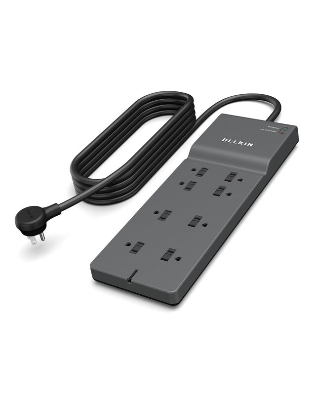 Belkin 8-Outlet Surge Protector w/ 8 AC Outlets & 8ft Long Flat Plug, UL-listed Heavy-Duty Extension Cord for Home, Office