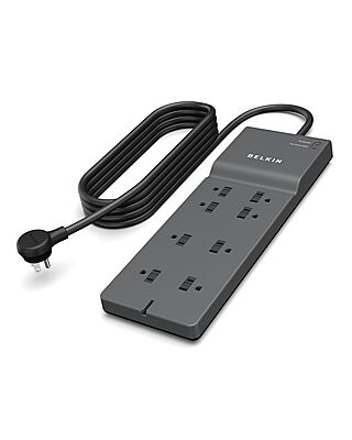 Belkin 8-Outlet Surge Protector w/ 8 AC Outlets & 8ft Long Flat Plug, UL-listed Heavy-Duty Extension Cord for Home, Office