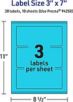 Avery Printable Rectangle Labels, Sure Feed Technology, 3" x 7", Bright Blue Labels, Print-to-The-Edge, Laser/Inkjet Printable, 30 Total, Great for Candles and Jars 30 labels