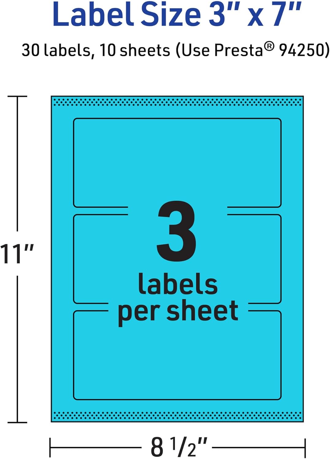 Avery Printable Rectangle Labels, Sure Feed Technology, 3" x 7", Bright Blue Labels, Print-to-The-Edge