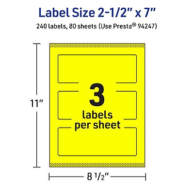 AVERY Printable Rectangle Labels, Sure Feed Technology, 2-1/2" x 7", Neon Yellow, Print-to-The-Edge, Laser/Inkjet
