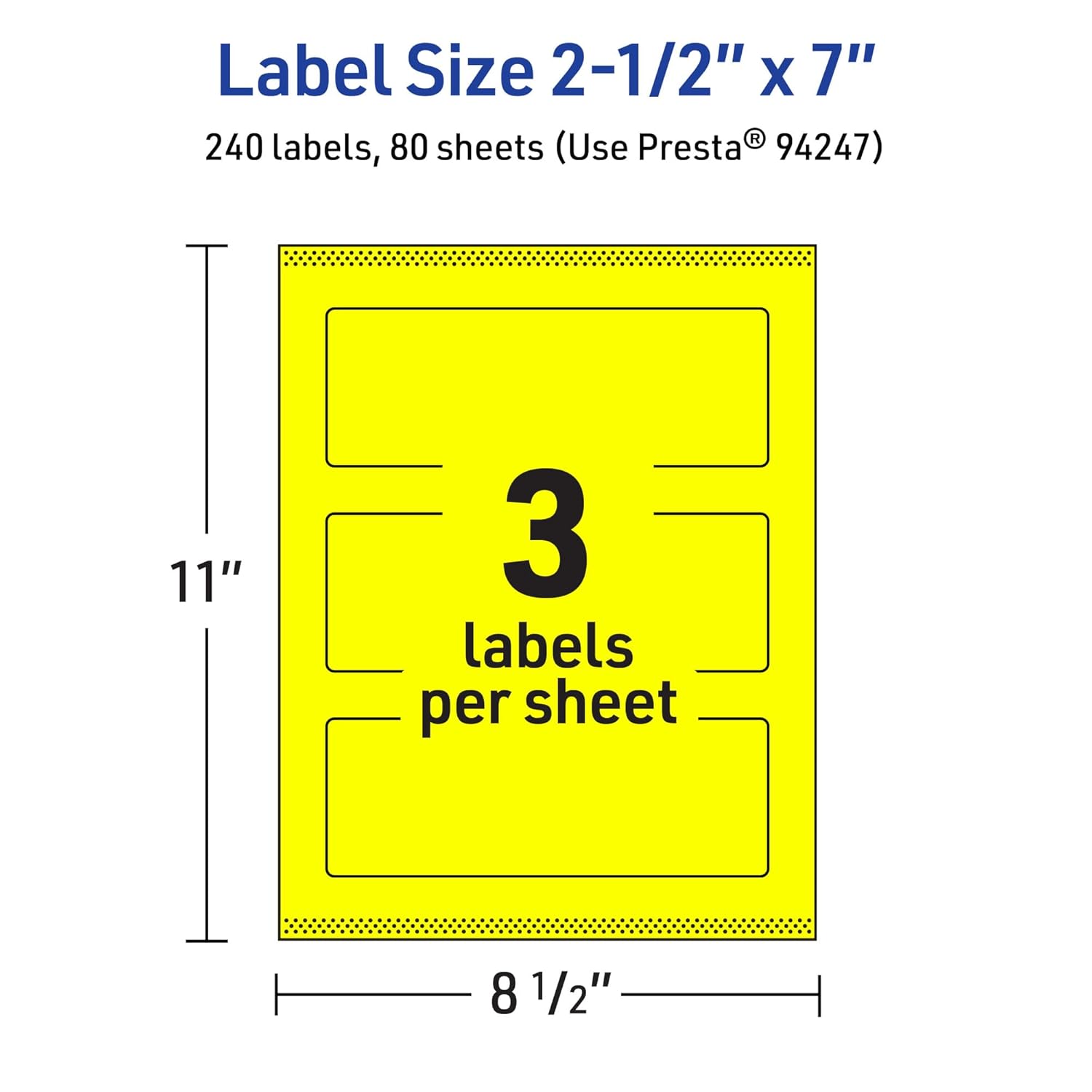AVERY Printable Rectangle Labels, Sure Feed Technology, 2-1/2" x 7", Neon Yellow, Print-to-The-Edge, Laser/Inkjet