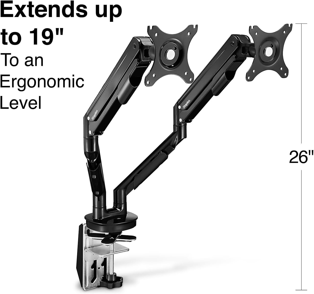 Staples Dual Monitor Arm, up to 30-inch Monitors, Black (51729) Dual Arm