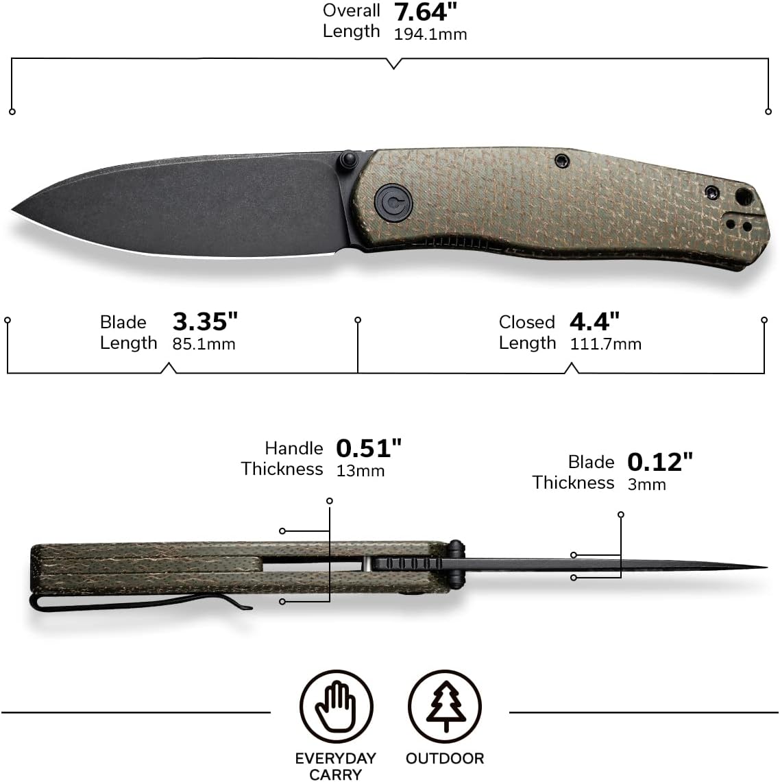 CIVIVI Sokoke Folding Pocket Knife for EDC, 3.35\" Blade