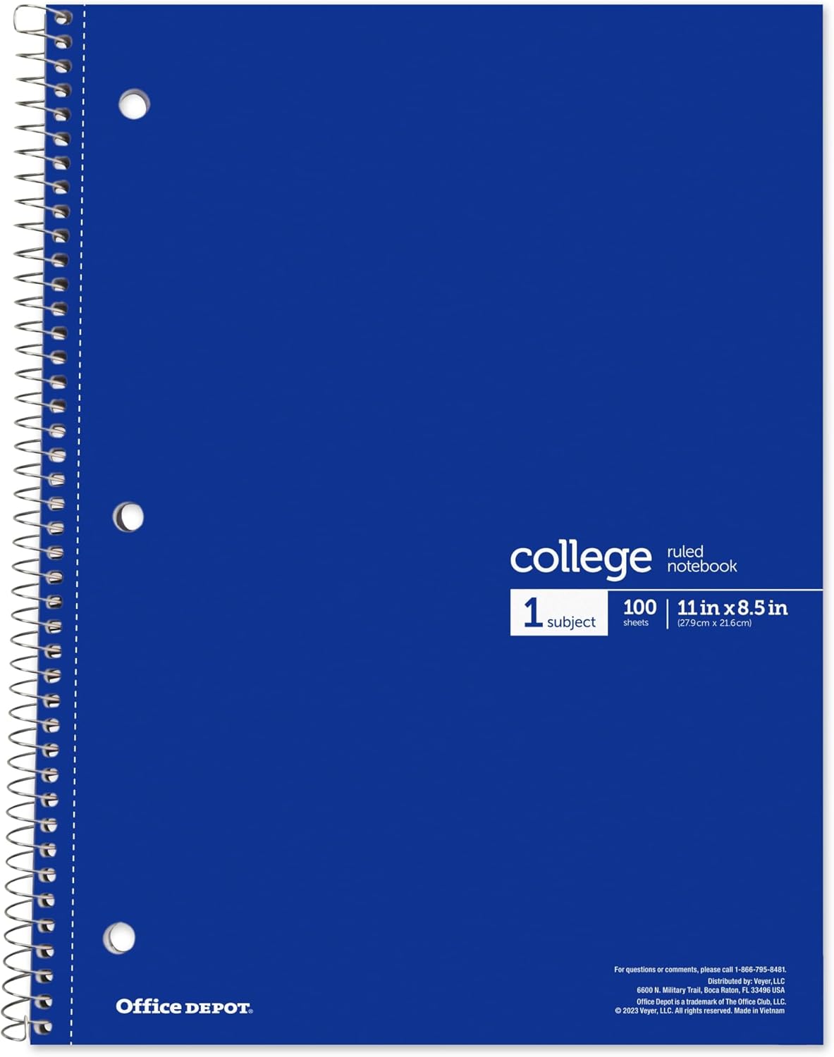 Office Depot® Wirebound Notebooks, 8 1/2" x 11", 1 Subject, College Ruled, 100 Sheets, Assorted Colors, Pack Of 6 Notebooks