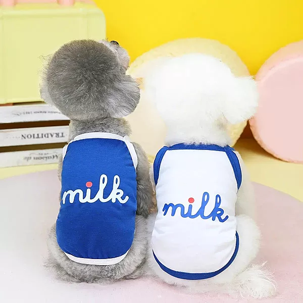 Milk Print Summer Dog Tank Top – Soft Breathable Pet Vest Shirt