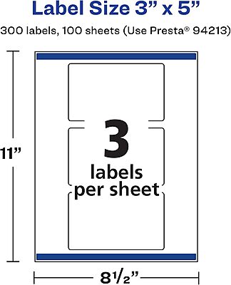 AVERY Matte White Rectangle Labels, Sure Feed Technology, 3" x 5"
