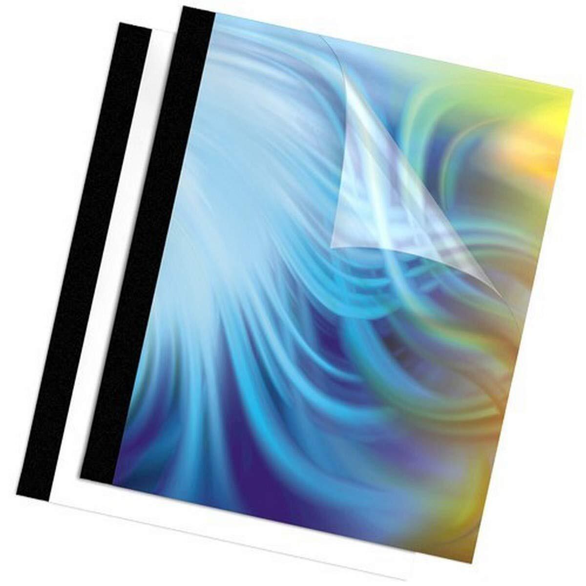 Fellowes Thermal Presentation Covers, 3/8-Inch, Transparent Front, Linen Textured Black Back, 10 per Pack (5256101)