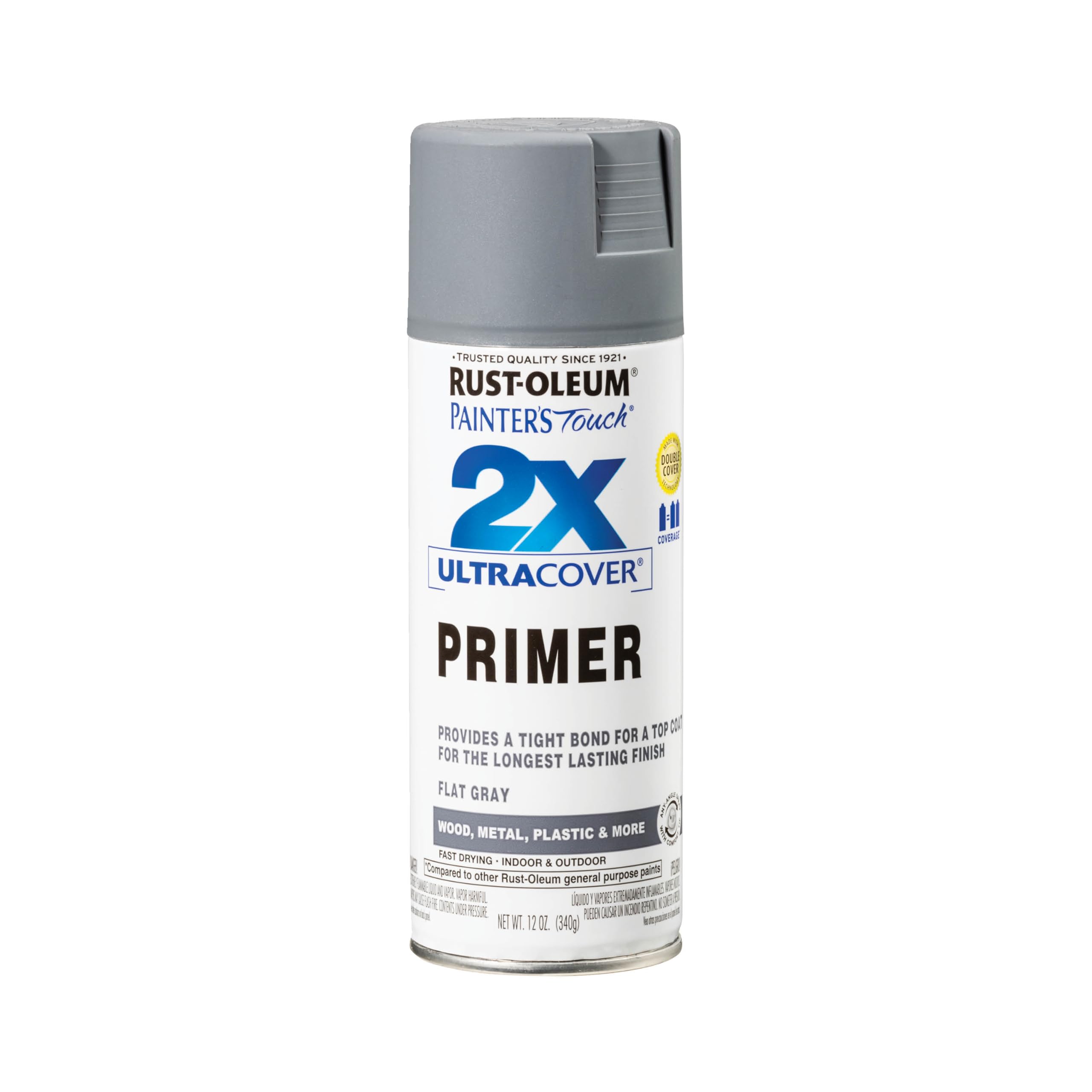 Rust-Oleum 334017 Painter's Touch 2X Ultra Cover Spray Primer, 12 oz, Flat Gray Flat Gray Primer 12 Ounce (Pack of 1) Cover