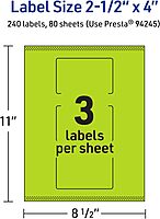 AVERY Printable Rectangle Labels, Sure Feed Technology, 2-1/2" x 4", Bright Green, Print-to-The-Edge, Laser/Inkjet Printable