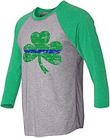 THIN BLUE LINE USA St. Patrick's Shamrock Raglan 3/4 Sleeve T-Shirt