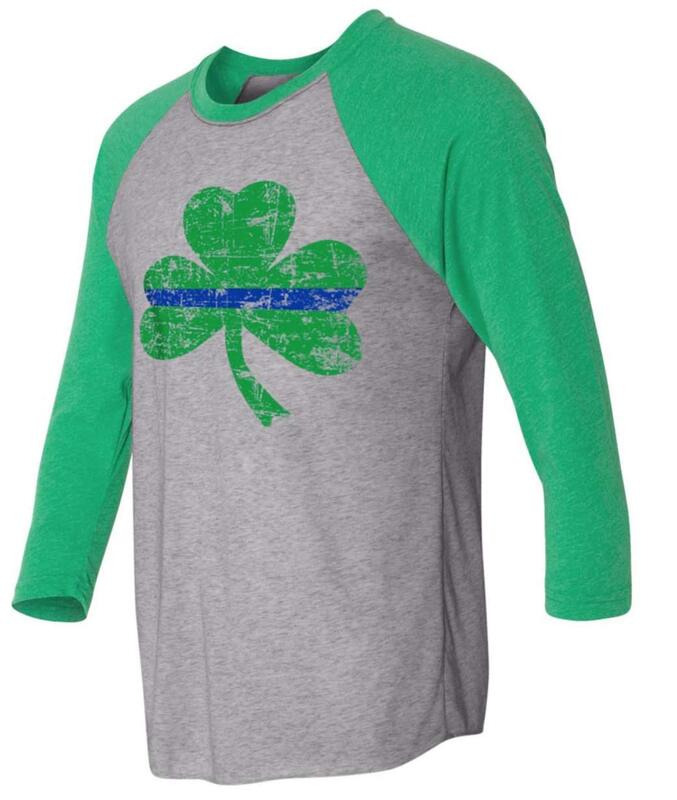 THIN BLUE LINE USA St. Patrick's Shamrock Raglan 3/4 Sleeve T-Shirt