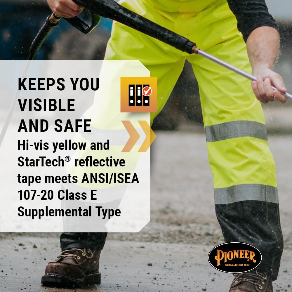 Pioneer Hi Vis Ripstop Waterproof Bib Pants/Overalls for Men - Reflective Safety Work Rain Pants