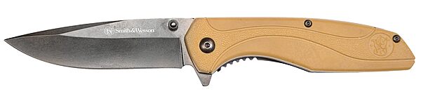 Smith & Wesson SW1103 8.07in Stainless Steel Folding Knife with 3.5in Drop Point Blade and FDE Nylon Handle for Outdoor