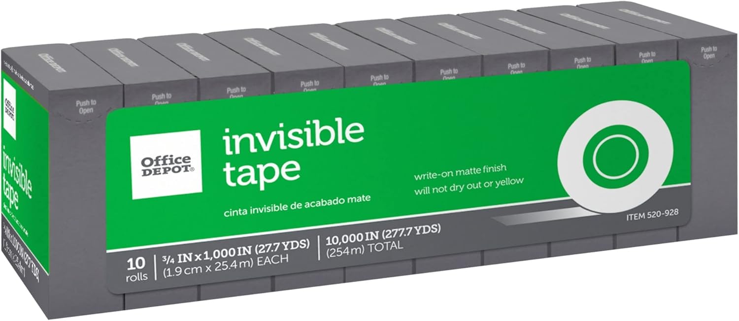 Office Depot Brand Invisible Tape Refills, 3/4in x 1,000in, Pack Of 10
