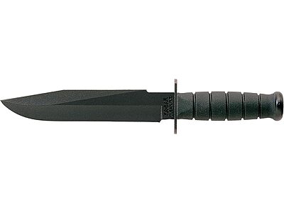 KA-BAR Fighter Fixed Blade Knife 8" Drop Point 1095 Cro-Van Black Powder Coat Blade Kraton Handle Black