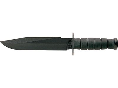 KA-BAR Fighter Fixed Blade Knife 8" Drop Point 1095 Cro-Van Black Powder Coat Blade Kraton Handle Black