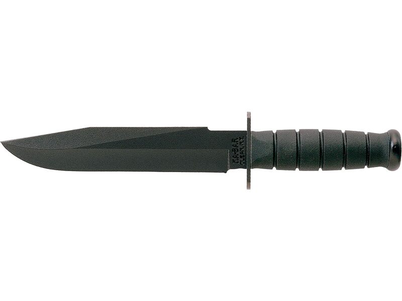 KA-BAR Fighter Fixed Blade Knife 8" Drop Point 1095 Cro-Van Black Powder Coat Blade Kraton Handle Black
