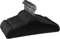 Elama Home 30 Piece Velvet Slim Profile Heavy Duty Felt Hangers with Stainless Steel Swivel Hooks in Black,30PC 30 Piece Set Black