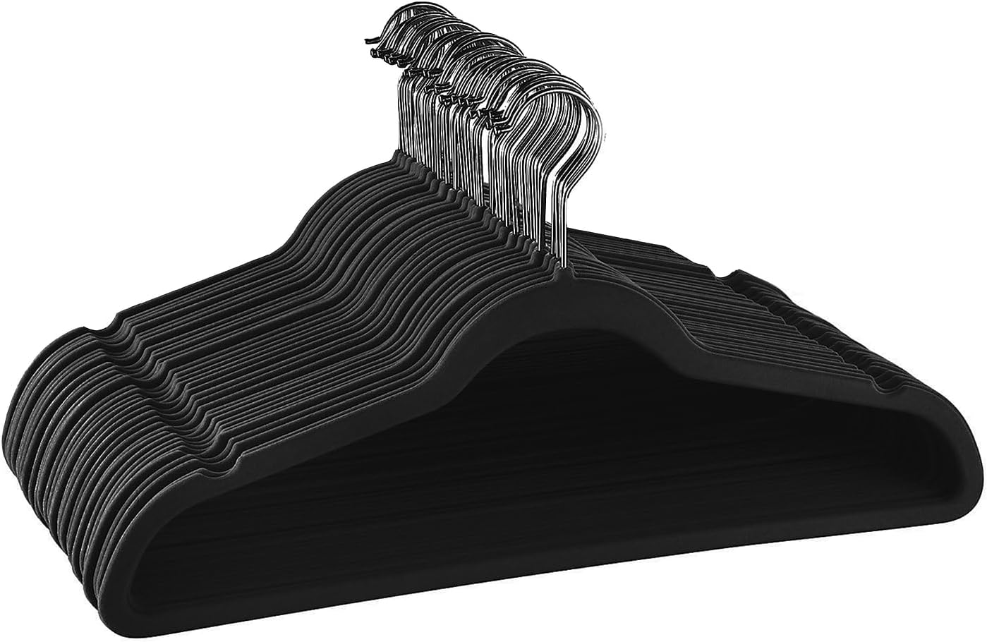 Elama Home 30 Piece Velvet Slim Profile Heavy Duty Felt Hangers with Stainless Steel Swivel Hooks in Black