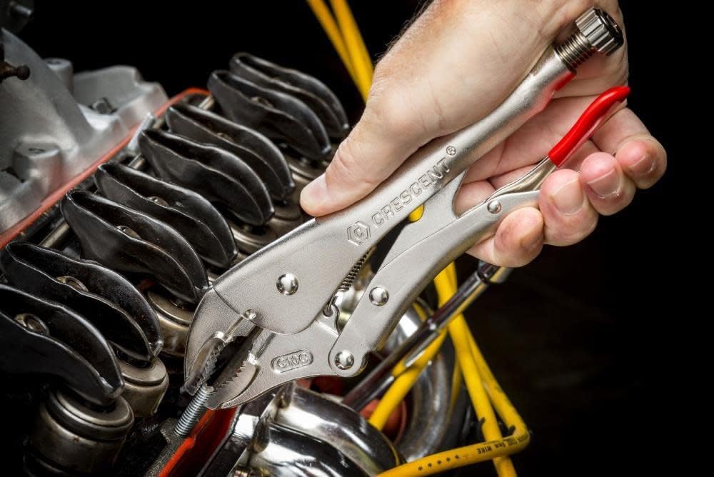 Crescent Long-Nose Locking Pliers with Wire Cutter - Premium Cutting Pliers with Angled Tooth Pattern & Compound Action