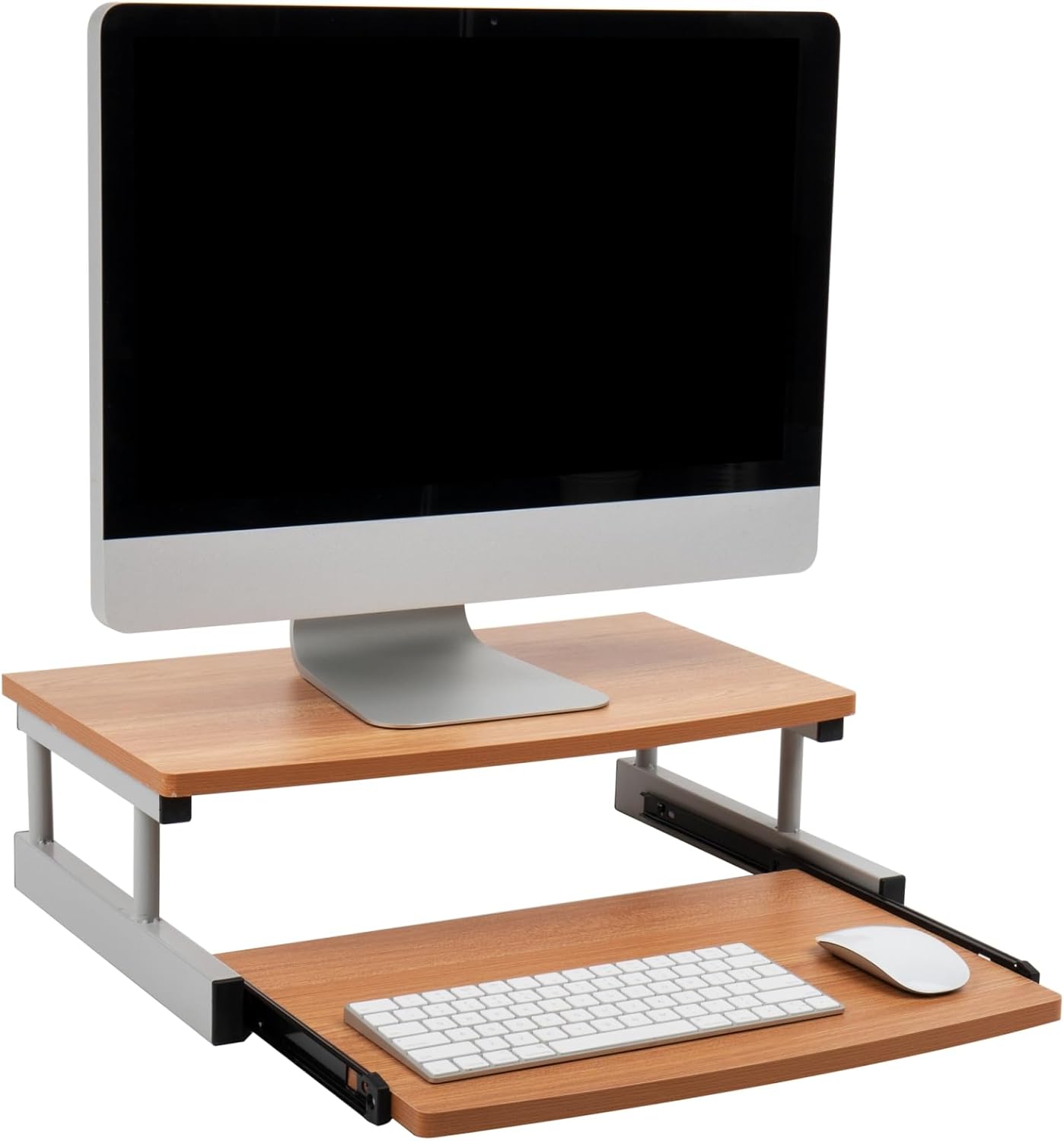 Mind Reader Monitor Stand, Sliding Keyboard Drawer, Laptop, Riser, Office, Wood/Metal, 20" L x 14.75" W x 5.9" H, Brown