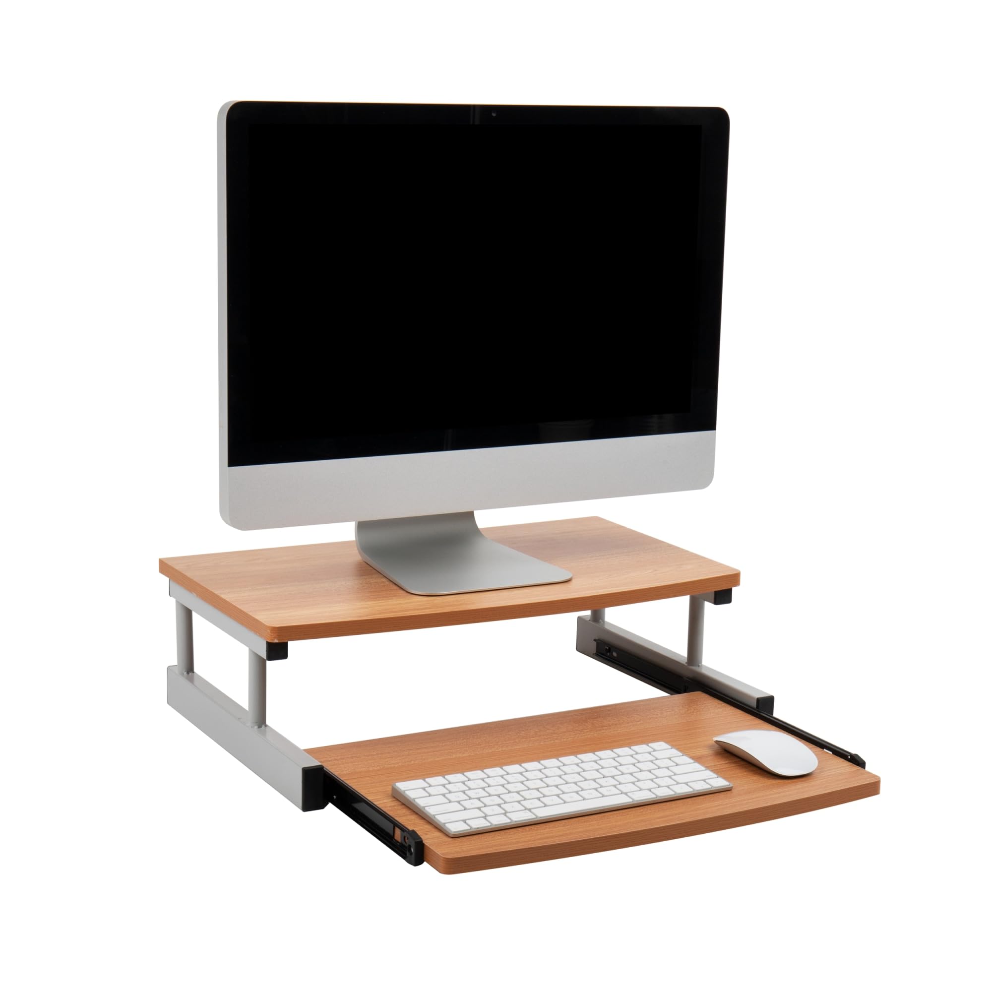 Mind Reader Monitor Stand, Sliding Keyboard Drawer, Laptop, Riser, Office, Wood/Metal, 20" L x 14.75" W x 5.9" H, Brown
