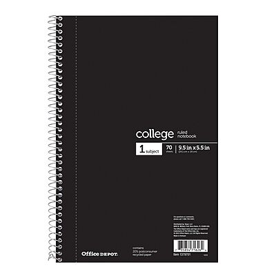 OfficeMax 1 Subject Notebook, 6" x 9 1/2", College Rule, Black Cover