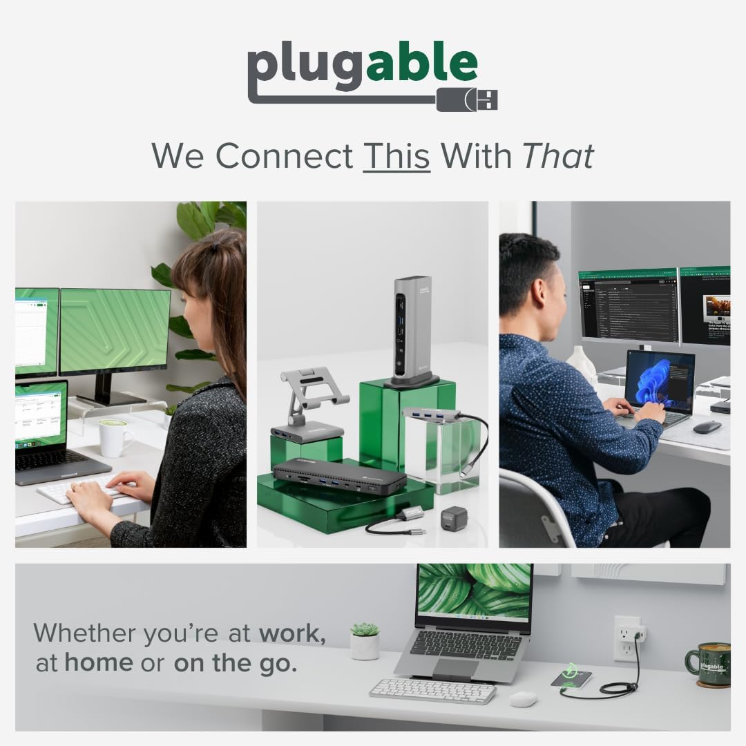 Plugable 12-in-1 USB C Triple Monitor Docking Station, Triple 4K Displays with 3X HDMI or 3X DisplayPort