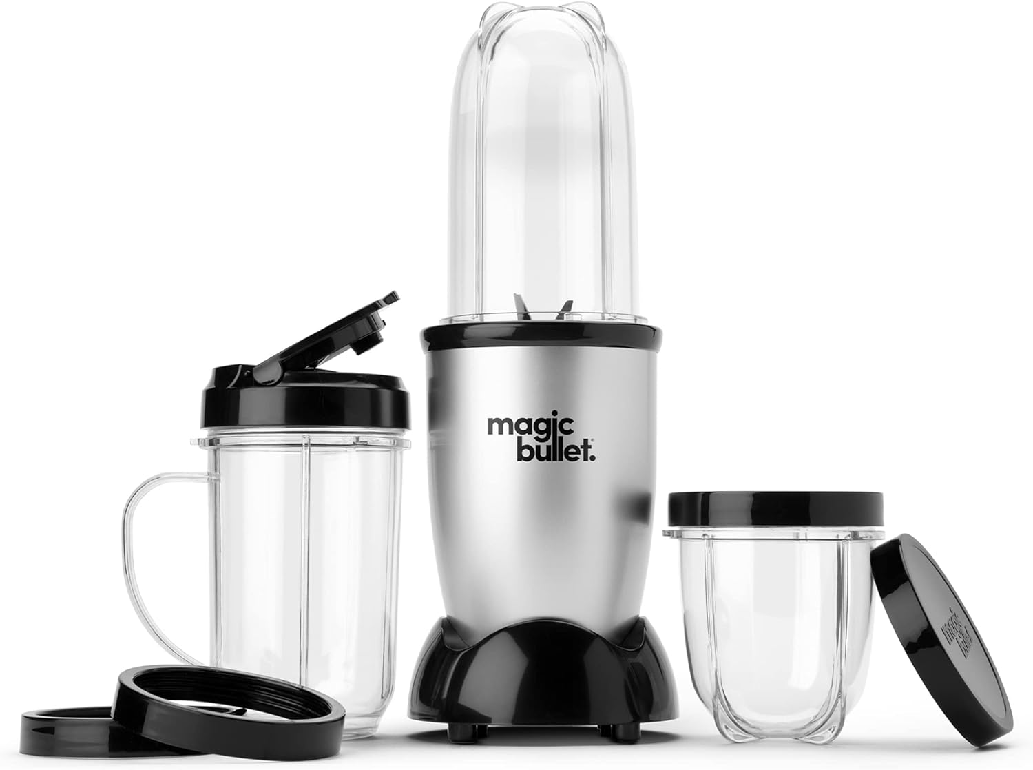 Magic Bullet Blender, Small, Silver, 11 Piece Set 11 Piece Blender Set Silver/Black
