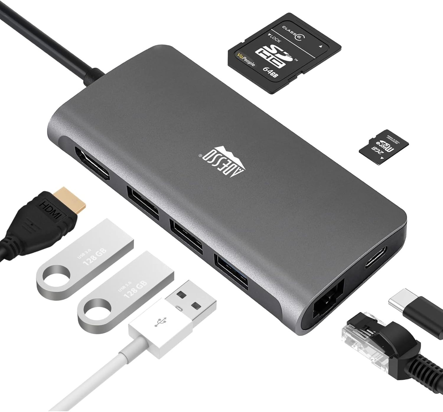 Adesso AUH-4030 8-in-1 USB-C Multiport Docking Station - HDMI 4K, RJ45, PD